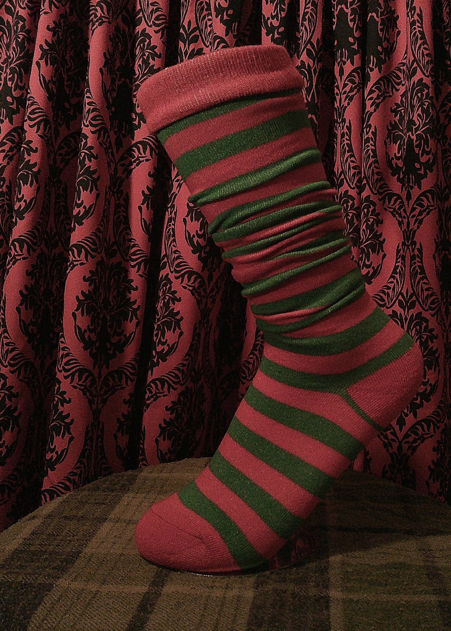 Red + Green Striped Socks
